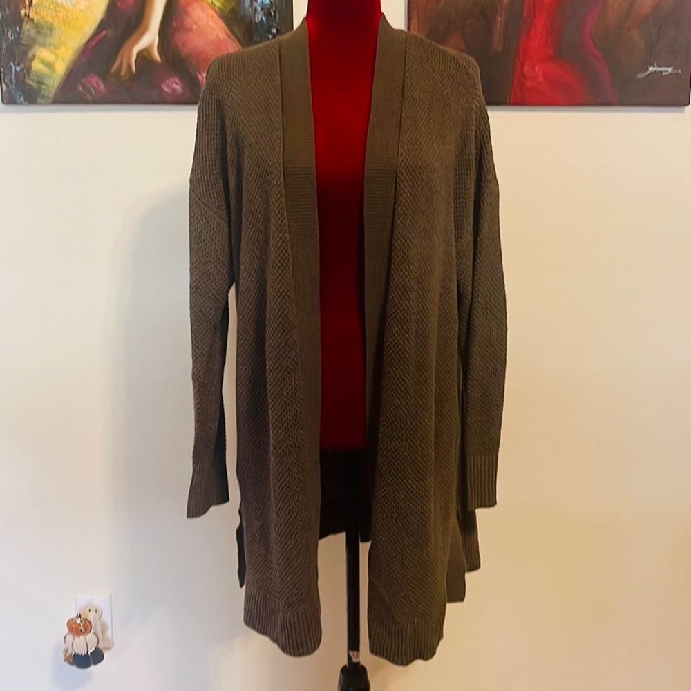 Plus Size Moss Green Long Cardigan Sweater